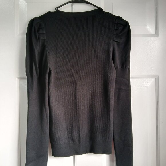 J Crew Black Romantic Puffy Long Sleeve Knit V Neck Sweater Size Small - Picture 5 of 10